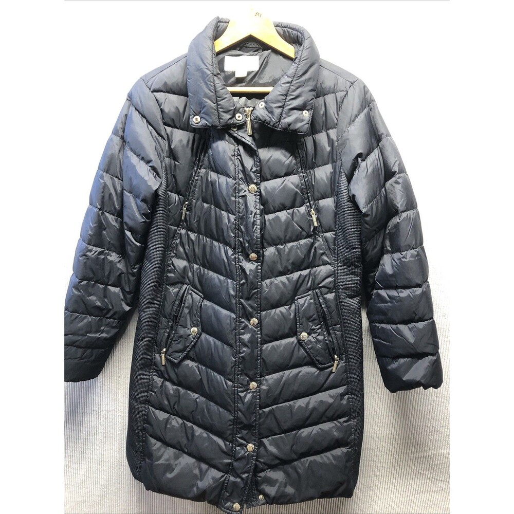 Michael Kors Puffer Coat Womens L Black 66% Down Fill Winter Hood Missing